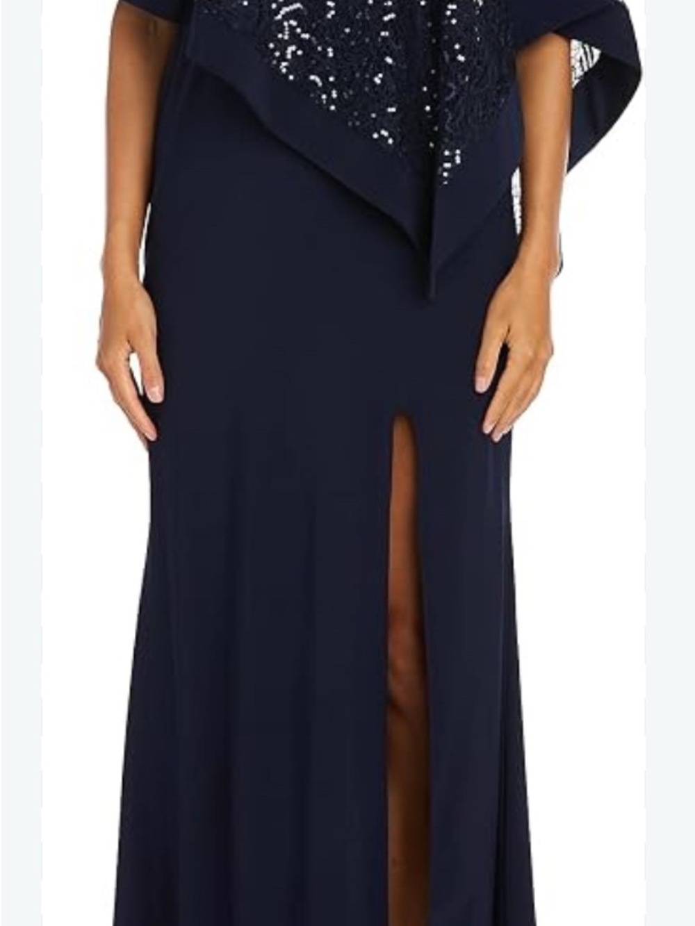 R&M Richards Navy Sequin Lace Poncho Overlay Sheath Dress